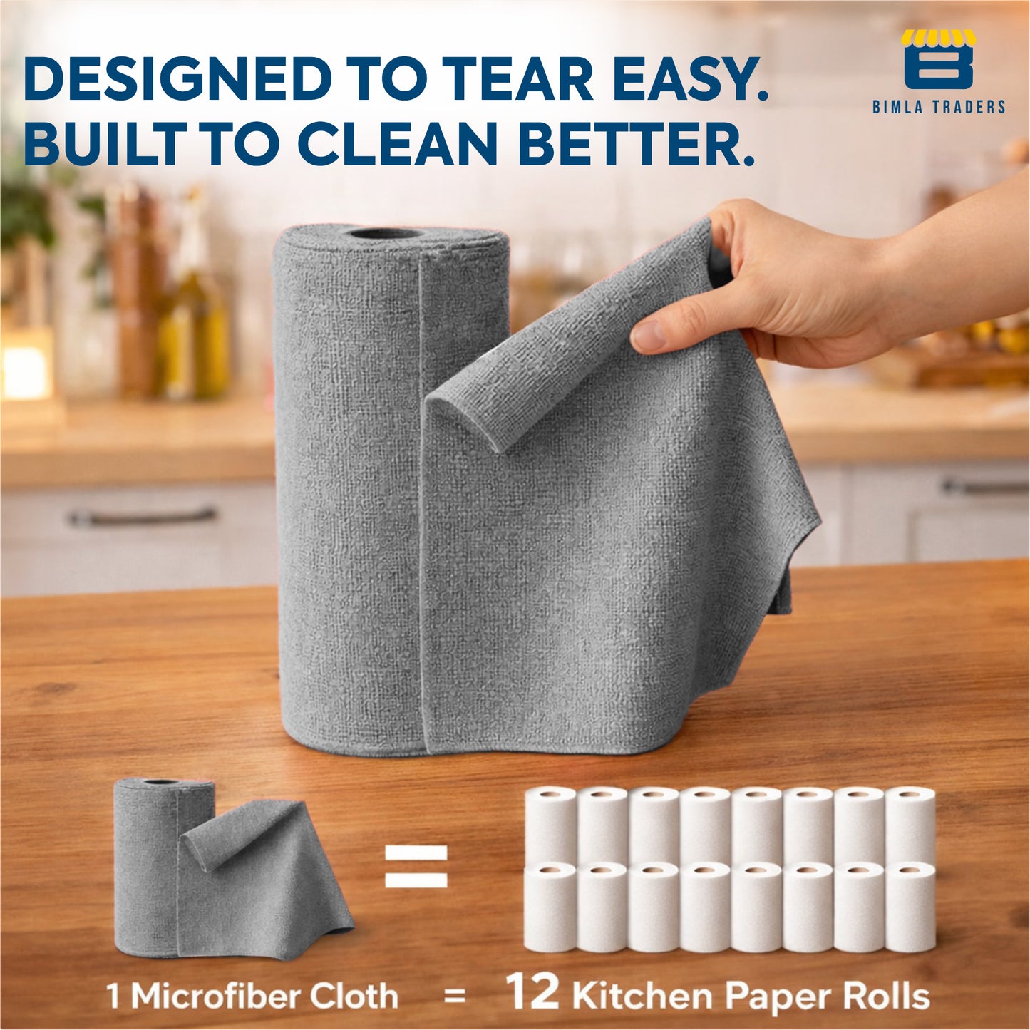 Bimla Traders Microfiber Tear-Away Reusable, Washable, 25x25cm 20 Pieces Cleaning Towels Roll – Premium, Super Absorbent Cloths for Kitchen, Car & Home