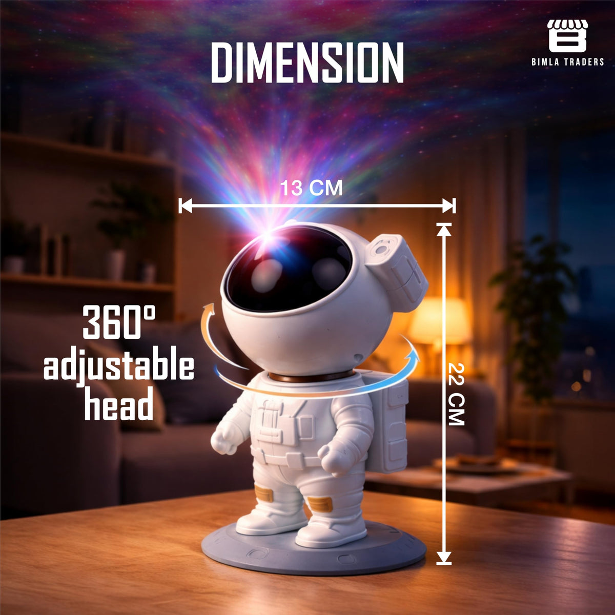 Bimla Traders Astronaut Galaxy Projector Lamp | Space Theme Light Projector for Bedroom, Kids & Home Décor | Adjustable Lighting & Remote Control. Pack of 1 (PL001)
