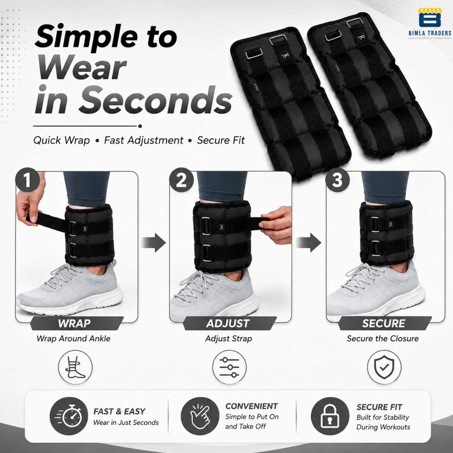 Btag Solid Neoprene Ankle & Wrist Weights | Adjustable Strap | Unisex Leg & Arm Weight Cuffs for Gym, Workout & Training.