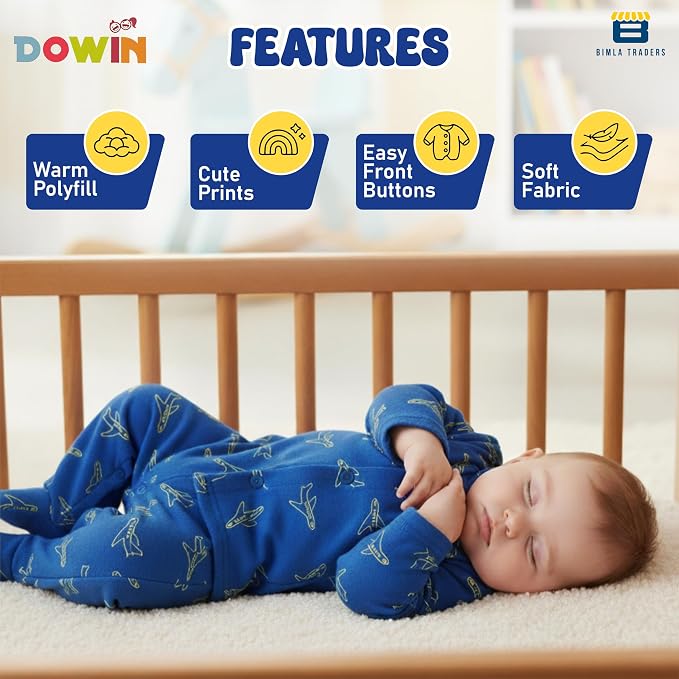 Dowin Thermal Front Open Polyfill Baby Hoddie and Pajami Suit for Winters