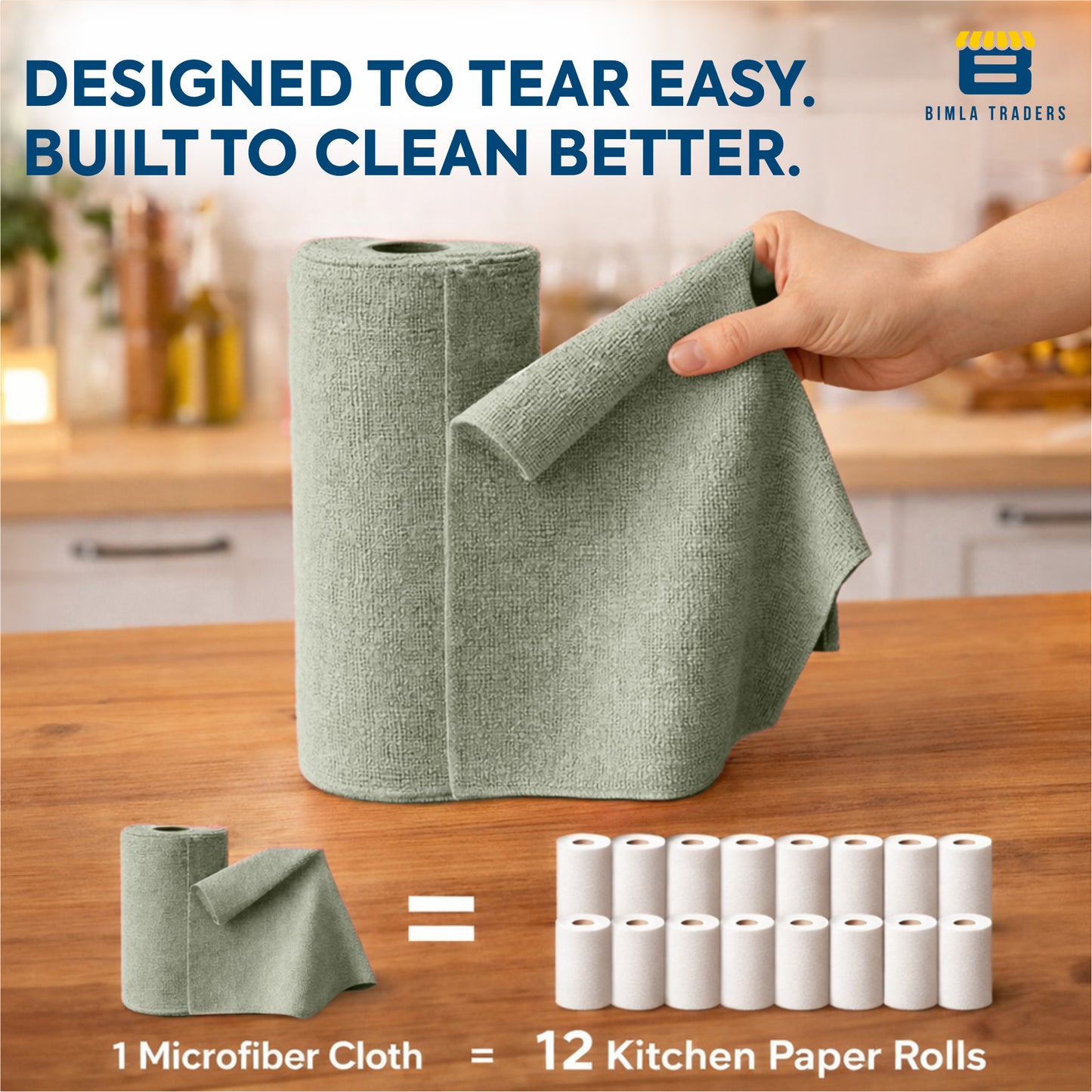 Bimla Traders Microfiber Tear-Away Reusable, Washable, 25x25cm 20 Pieces Cleaning Towels Roll – Premium, Super Absorbent Cloths for Kitchen, Car & Home