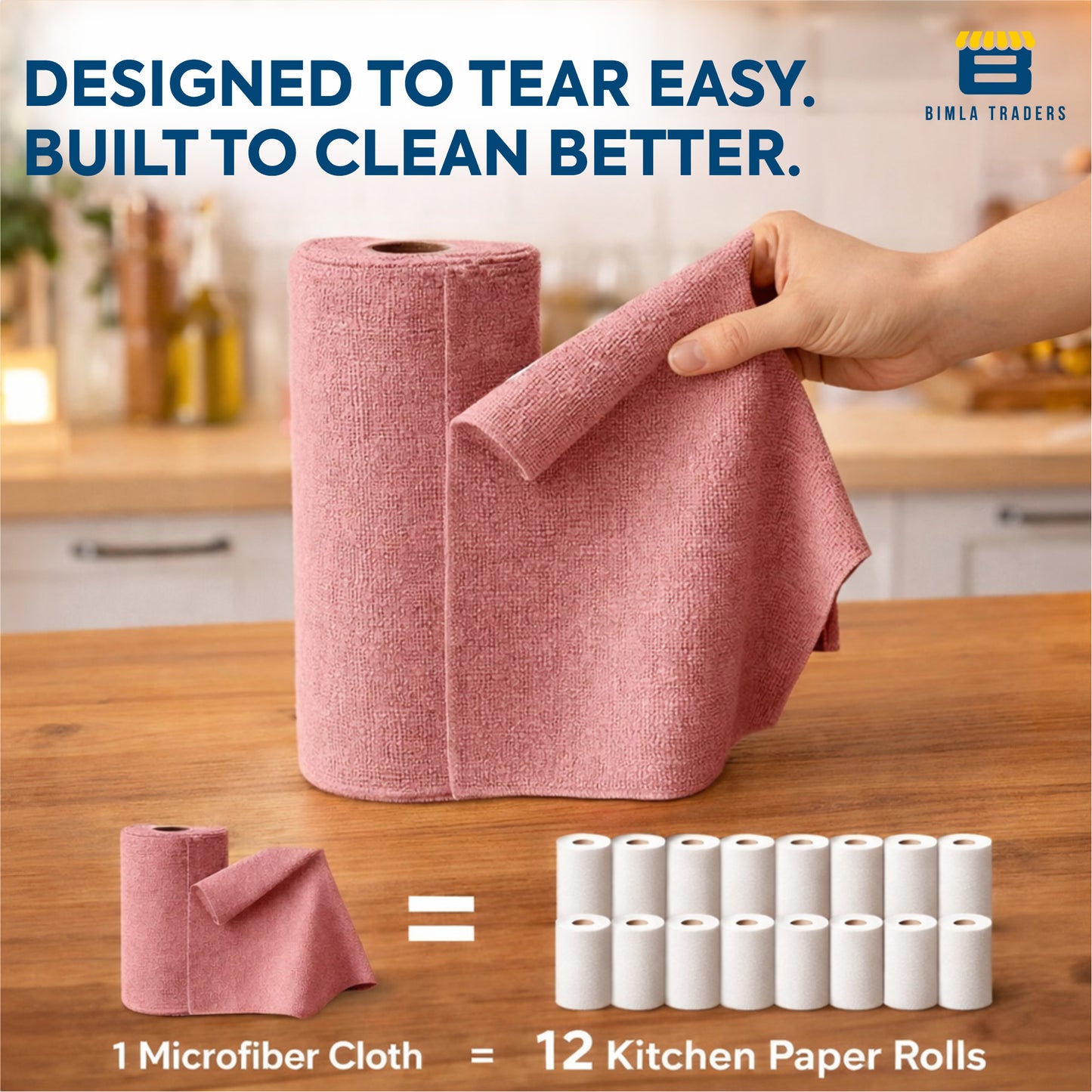 Bimla Traders Microfiber Tear-Away Reusable, Washable, 25x25cm 20 Pieces Cleaning Towels Roll – Premium, Super Absorbent Cloths for Kitchen, Car & Home