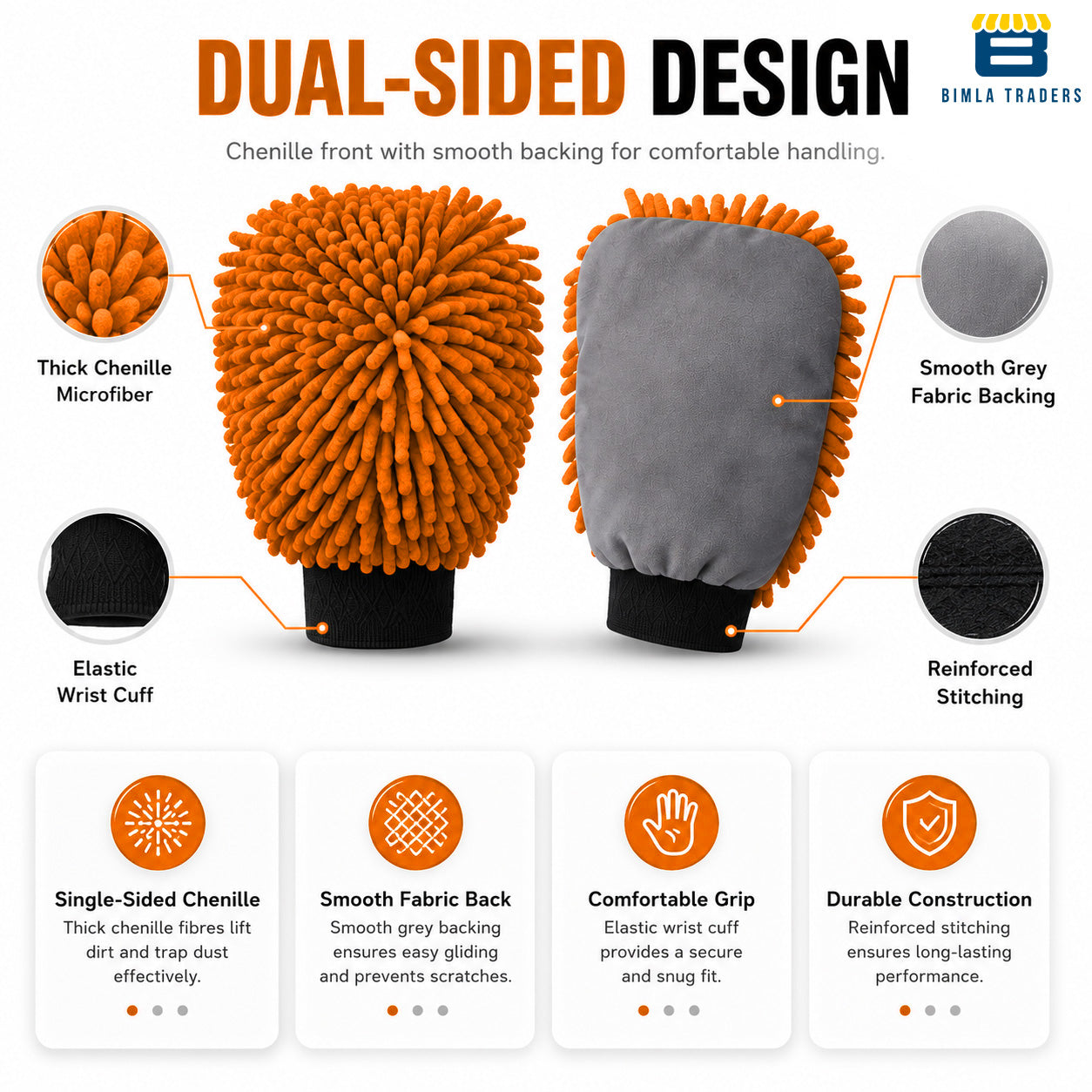 Bimla Traders Microfibre Wash Mitt Cleaning Gloves | Heavy-Duty Quality | Super Absorbent | Extra Large.