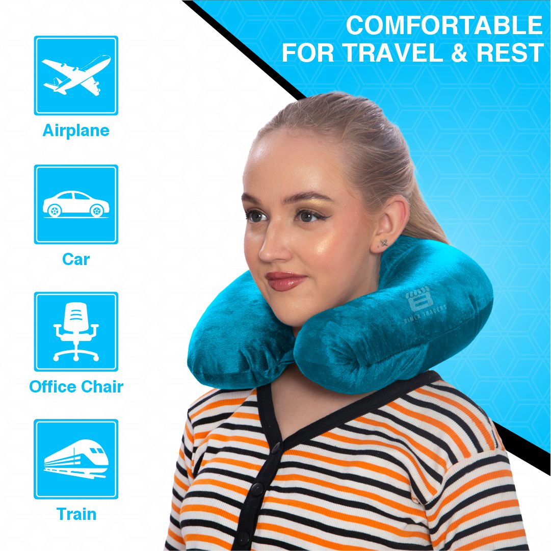 Bimla Traders Travel Neck Pillow for Men & Women | Soft Fibre Cushion for Flight, Car & Train | Soft Velvet Fabric with Attachable Snap Strap | Cervical Support for Neck Pain Relief. Pack of 1