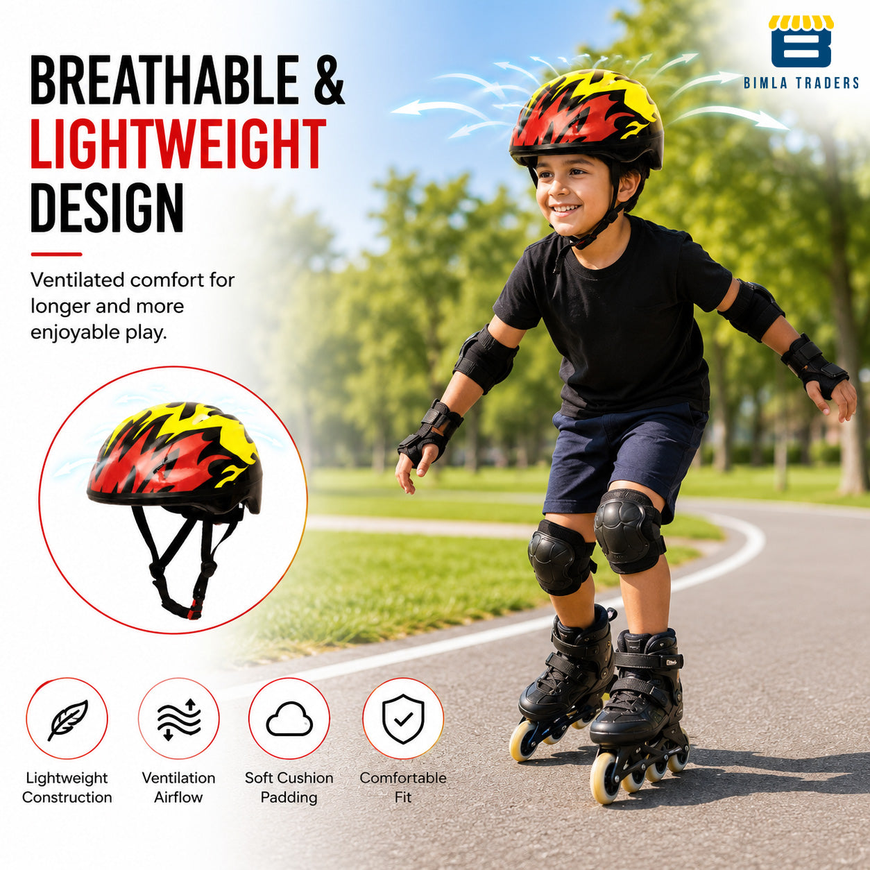 Bimla Traders Kids Safety Gear Set with Helmet | Knee Pads, Elbow Pads & Wrist Guards | Protective Kit for Skating & Cycling