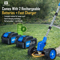 Bimla Traders 48V Cordless Electric String Trimmer & Lawn Edger with Wheels, Adjustable Handle, 2 Rechargeable Batteries, Steel & Plastic Blades, Grass Trimmer for Garden & Yard.