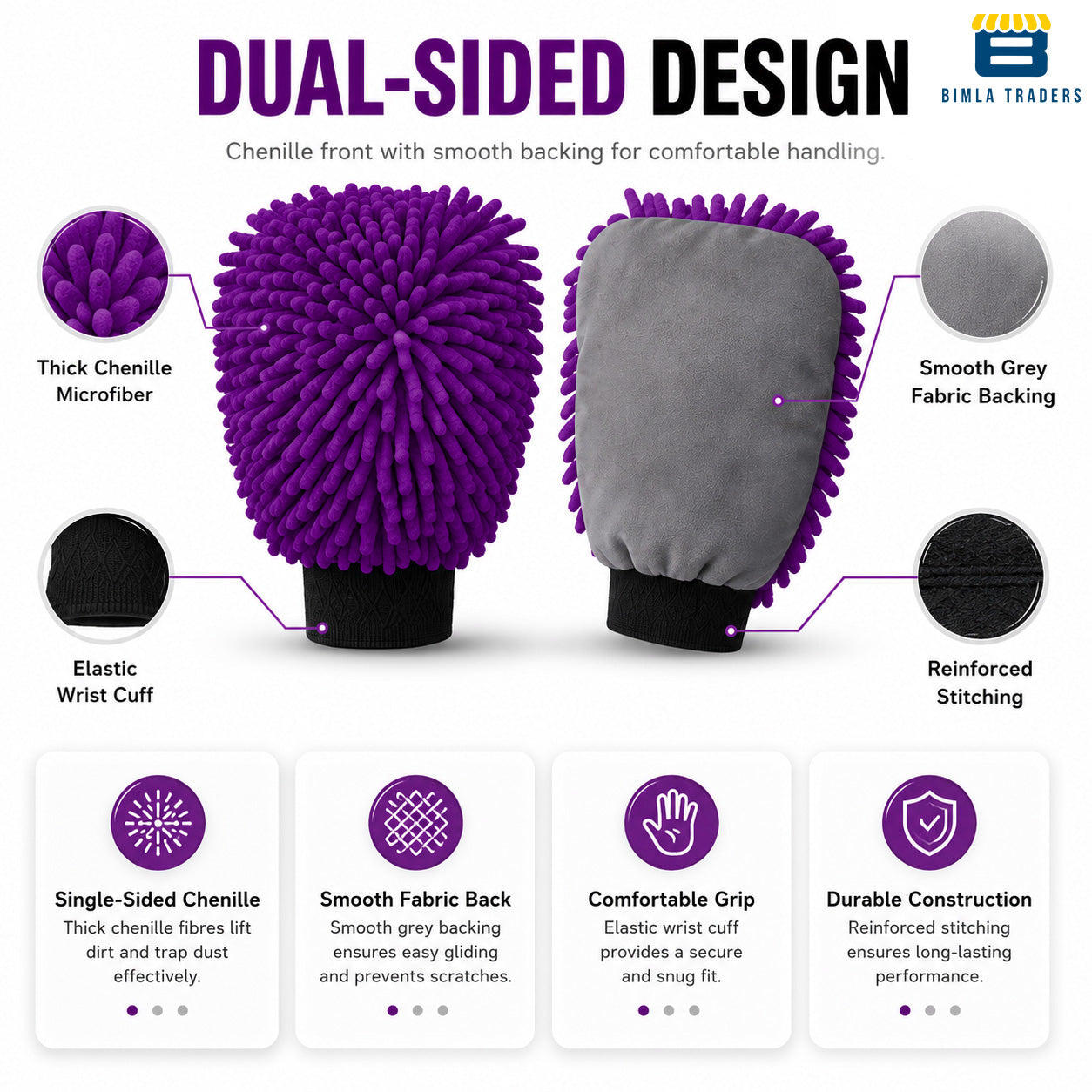 Bimla Traders Microfibre Wash Mitt Cleaning Gloves | Heavy-Duty Quality | Super Absorbent | Extra Large.