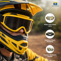 Btag Premium Adult Motocross Dirt Bike Racing, Cycling Goggles – Transparent Lens, Adjustable Strap with Extra Back Padding for Comfort. Pack of 1