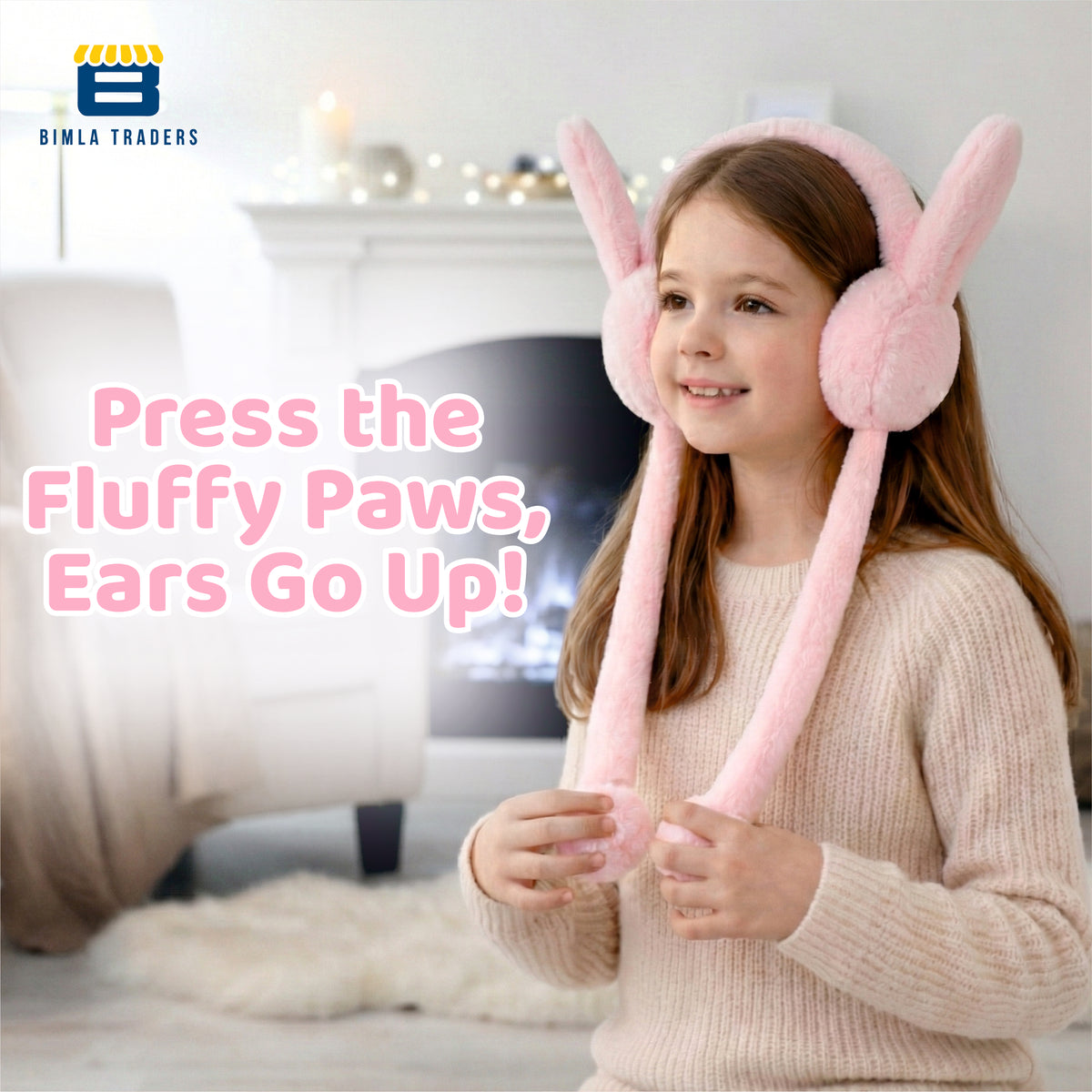 Bimla Traders Kids Premium Plush Bunny Earmuffs – Ultra-Soft, Windproof Ear Warmers with Animated Moving Ears