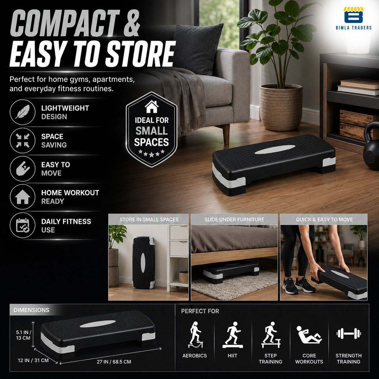 Btag Advanced Fitness Stepper for Aerobics & Cardio Training | Durable Polypropylene Construction | High Load Capacity 200 kg