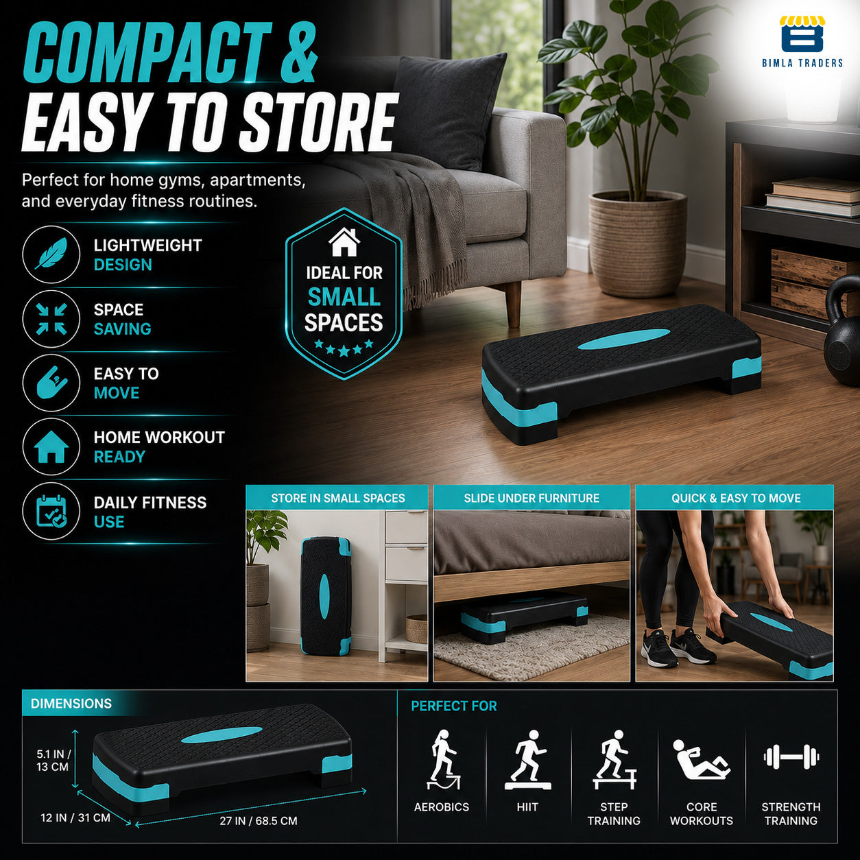 Btag Advanced Fitness Stepper for Aerobics & Cardio Training | Durable Polypropylene Construction | High Load Capacity 200 kg