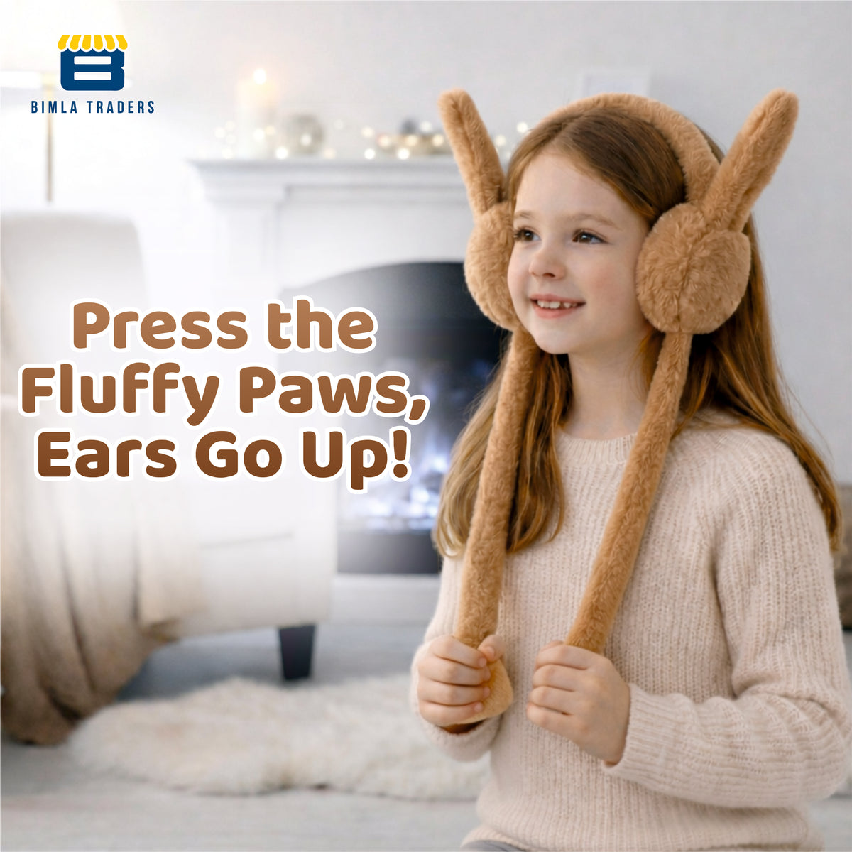 Bimla Traders Kids Premium Plush Bunny Earmuffs – Ultra-Soft, Windproof Ear Warmers with Animated Moving Ears