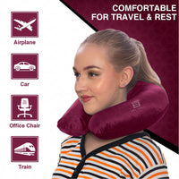 Bimla Traders Travel Neck Pillow for Men & Women | Soft Fibre Cushion for Flight, Car & Train | Soft Velvet Fabric with Attachable Snap Strap | Cervical Support for Neck Pain Relief. Pack of 1