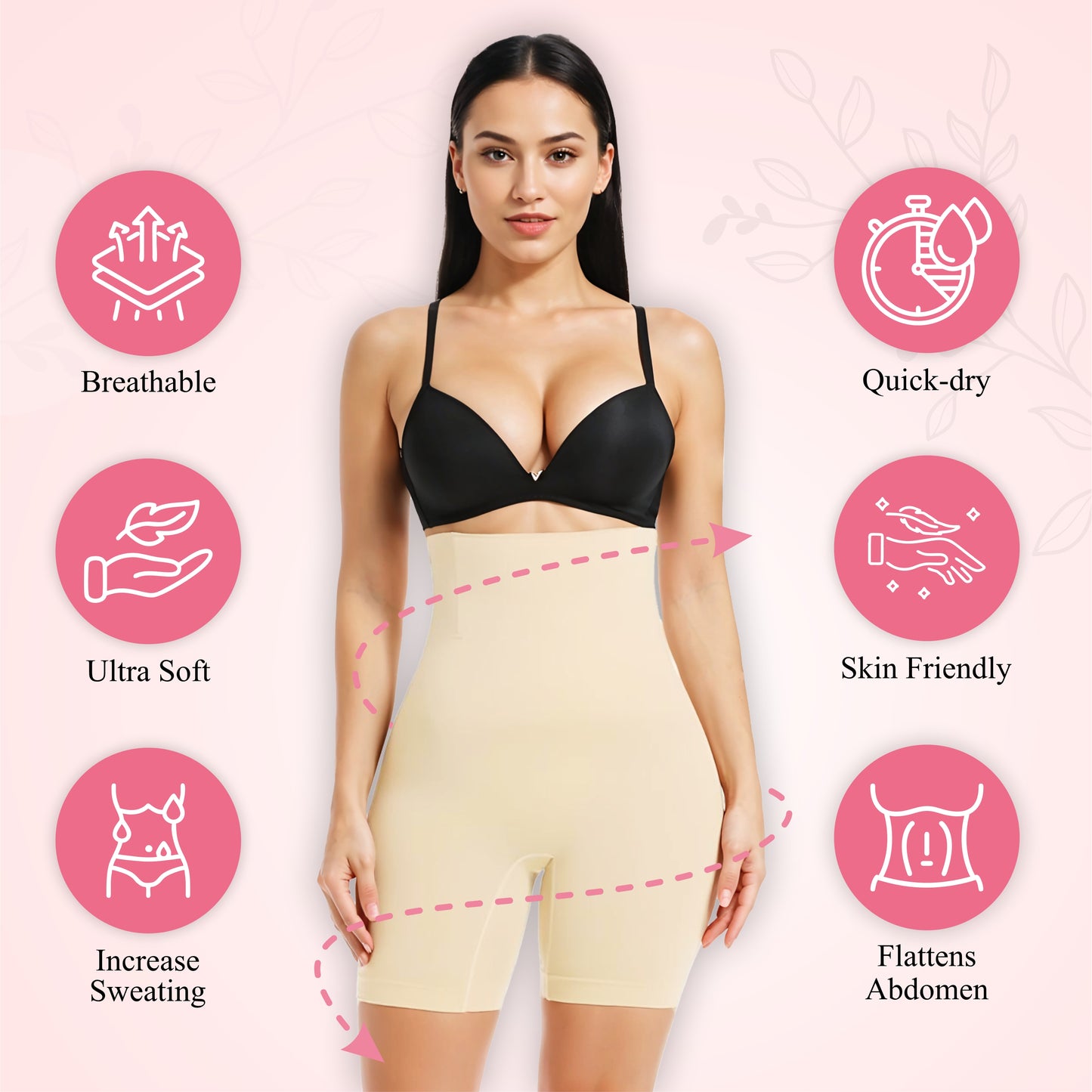 Bimla Traders High Waist Tummy Control Shapewear Shorts | Tummy Tucker| Seamless Body Shaper | Shorts Under Dress | Comfortable | Breathable | Free Size 35 to 75 KG | Skin