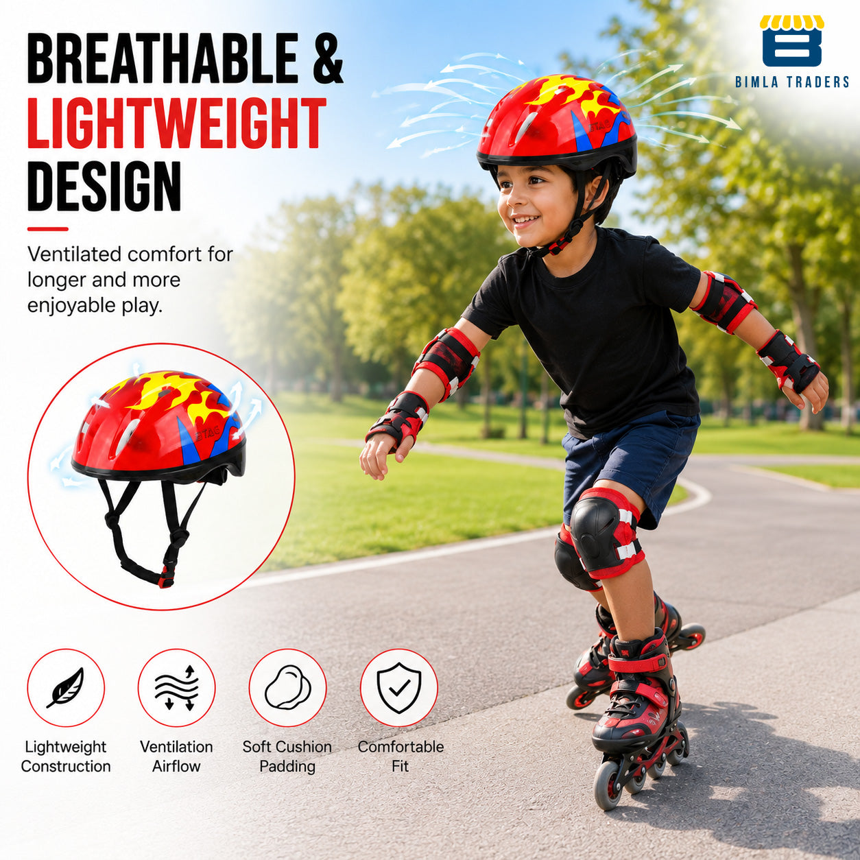Bimla Traders Kids Safety Gear Set with Helmet | Knee Pads, Elbow Pads & Wrist Guards | Protective Kit for Skating & Cycling