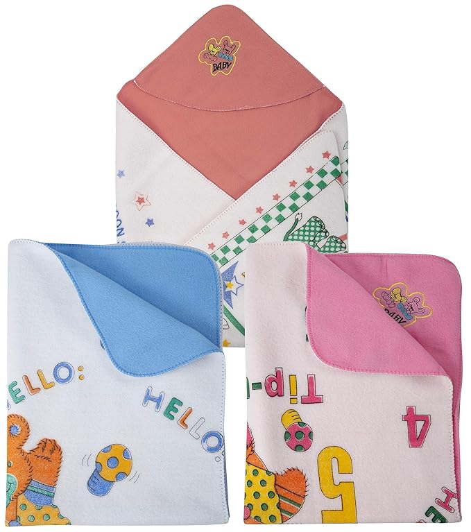 BTfash Double Layered Wrapping Hodded Fleece Sheet Baby Blanket for Babies (Pack of 3)