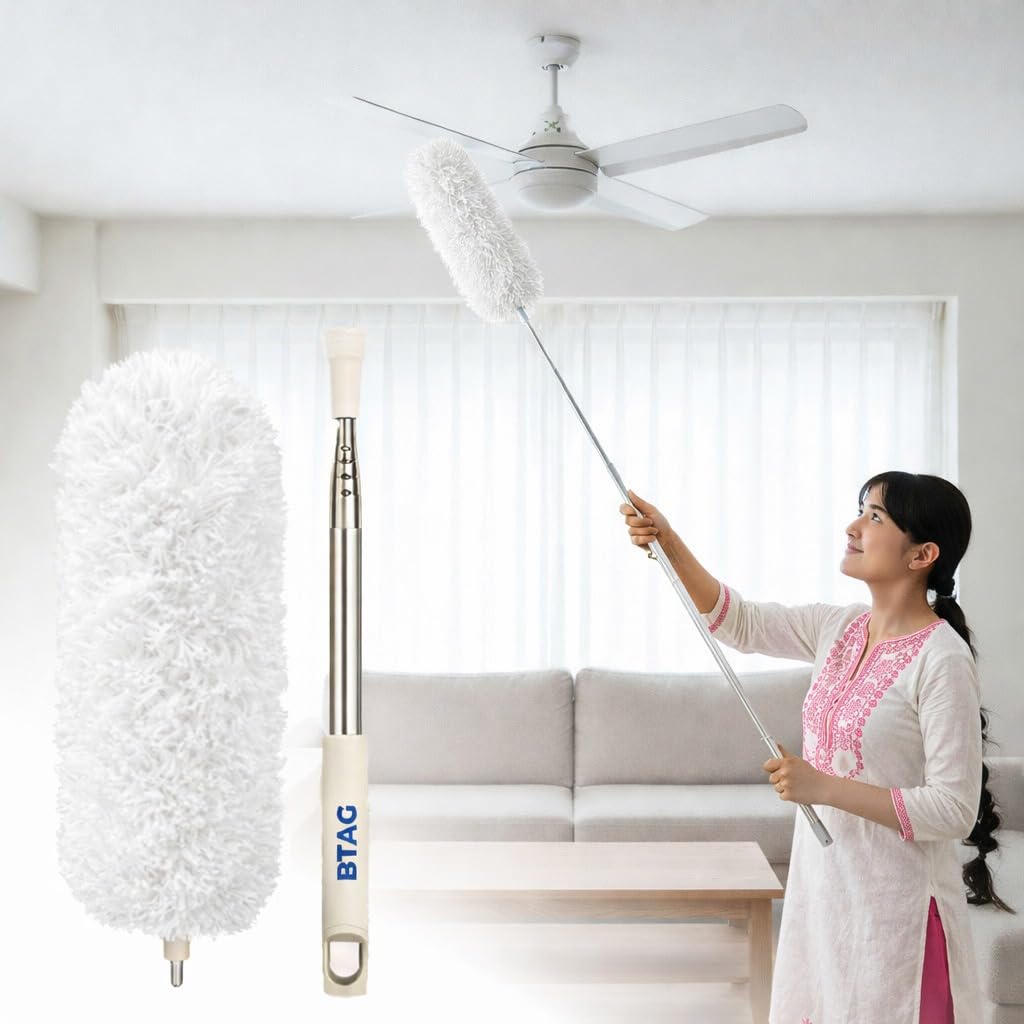 Bimla Traders Feather Duster Bendable & Extendable Fan Cleaning Duster with 100 inches Expandable Pole Handle Washable