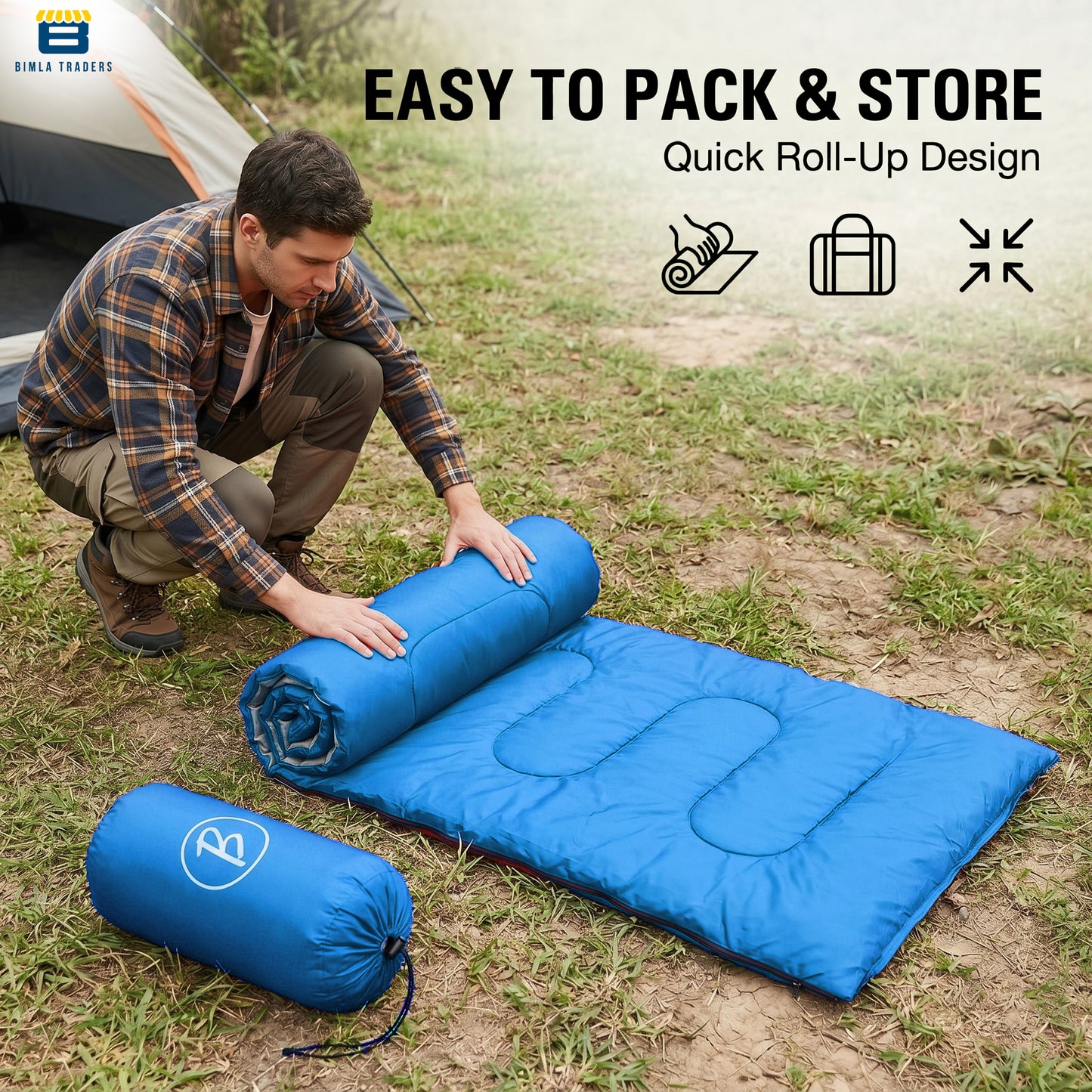 Bimla Traders Sleeping Bag for Camping & Travel | Regular Size Lightweight Sleeping Bag (1kg) | Comfortable, Easy to Carry & Store. Pack of 1