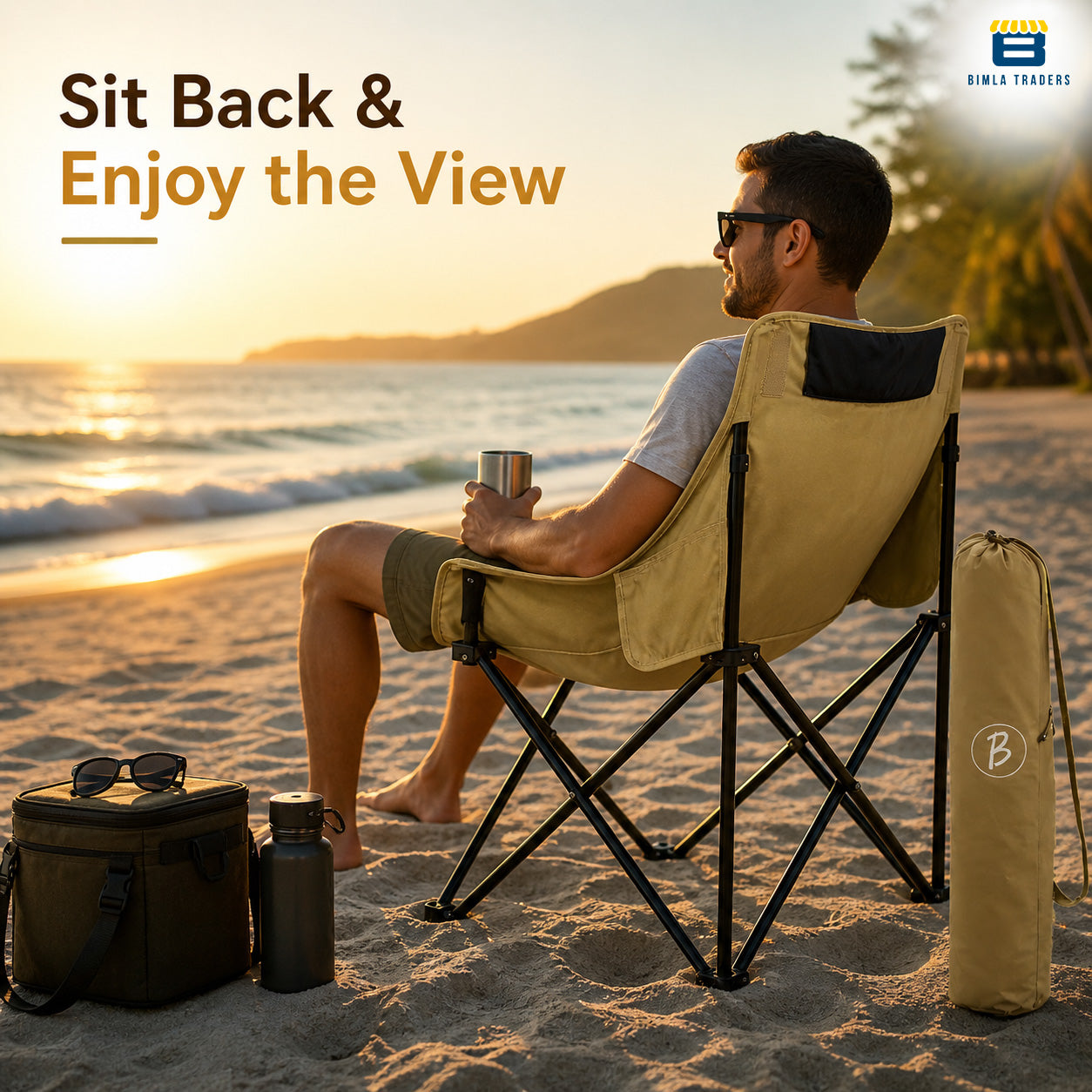 Bimla Traders Foldable Camping Chair with Carry Bag, Portable Outdoor Folding Chair for Camping, Picnic, Garden and Travel, Heavy Duty Metal Frame.