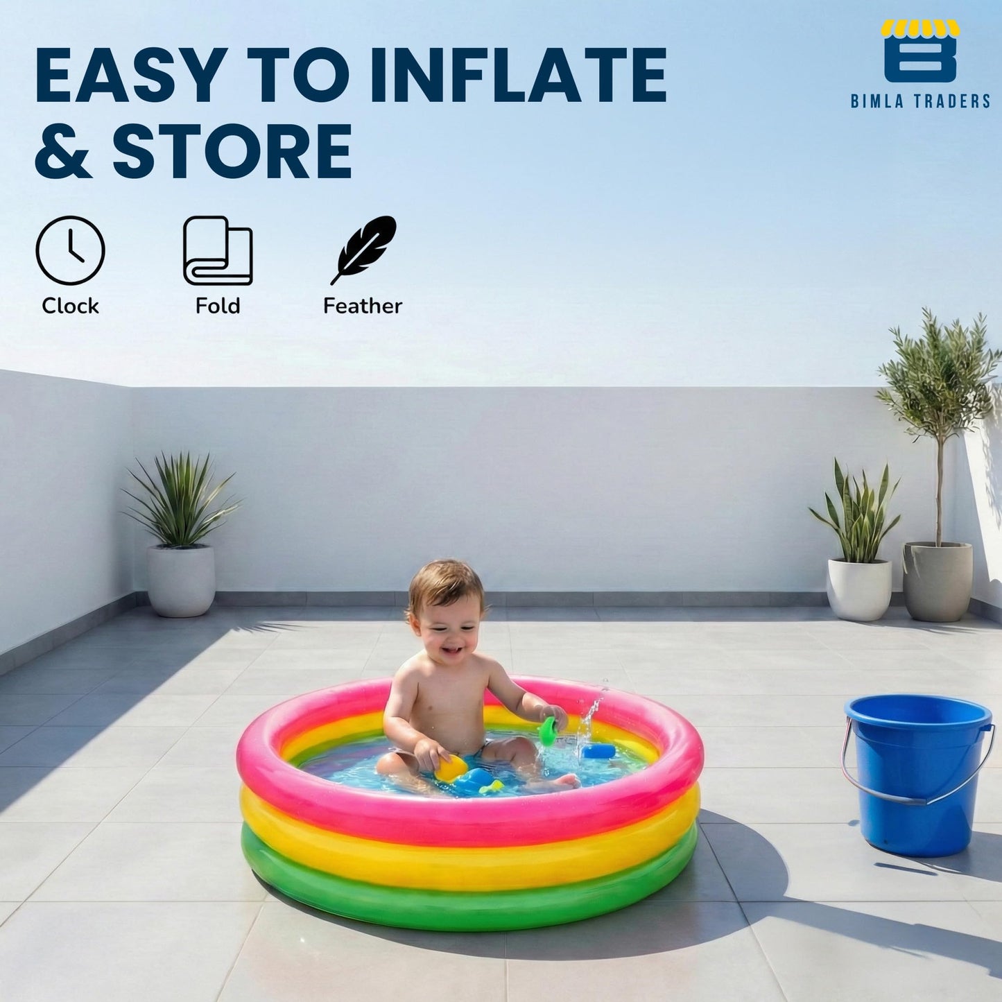 Bimla Traders Premium Inflatable Family Swimming Pool for Kids & Adults | Extra-Large 7 Feet 3-Layer Striped Bath Tub Without Pump, 82x59x23 Inch for Home & Outdoor Use