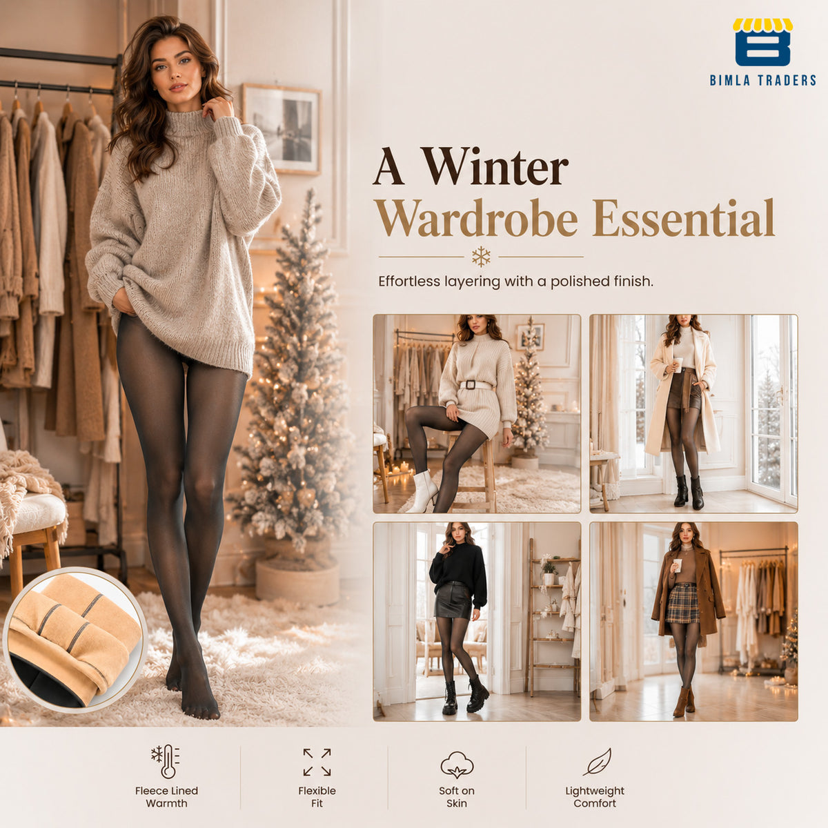 Bimla Traders Women Winter Fur Leggings | Mild Winter Thermal Leggings for 10-18°C | Soft Fleece-Lined Stretch Winter Wear Bottoms