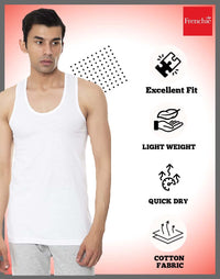 VIP Men's Frenchie Oxy White Cotton Vest (Pack of 4)