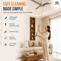 Bimla Traders Feather Duster Bendable & Extendable Fan Cleaning Duster with 100 inches Expandable Pole Handle Washable