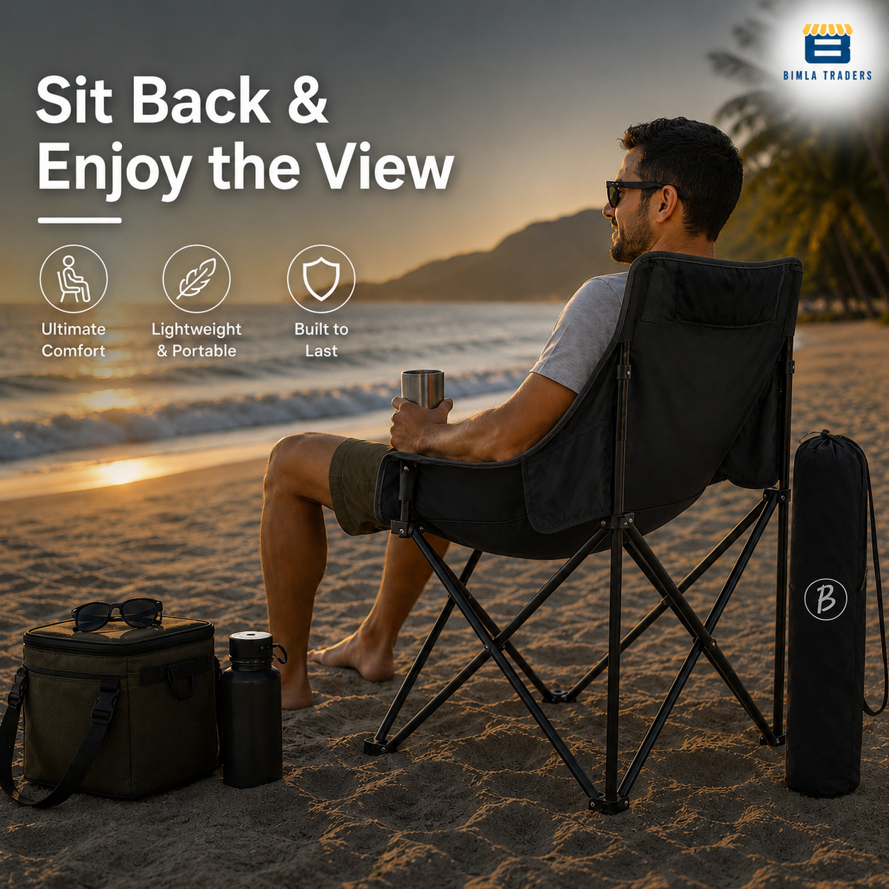 Bimla Traders Foldable Camping Chair with Carry Bag, Portable Outdoor Folding Chair for Camping, Picnic, Garden and Travel, Heavy Duty Metal Frame.