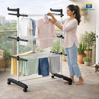 Bimla Traders Heavy-Duty Clothes Drying Stand | Load Capacity 40 kg | Portable with Wheels | Balcony Use | Foldable Wings | Rust-Resistant Alloy Steel