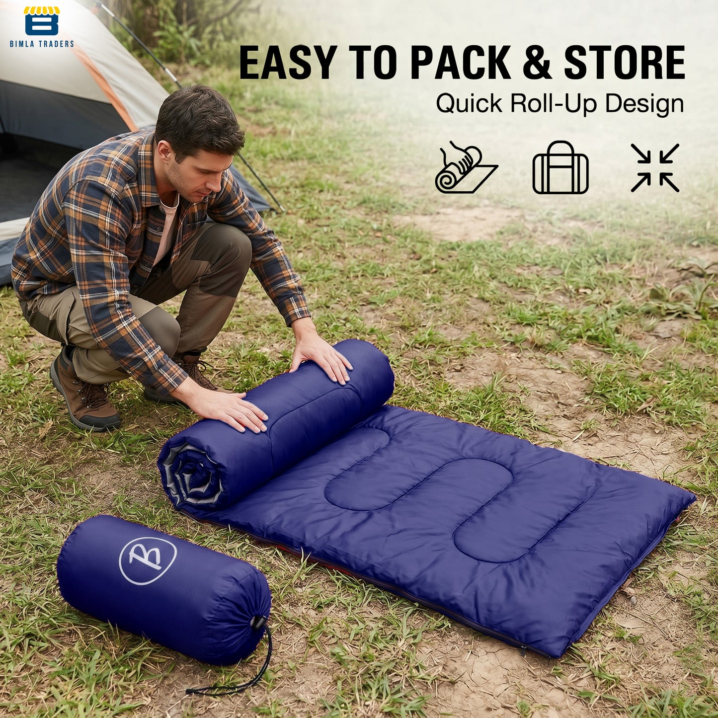 Bimla Traders Sleeping Bag for Camping & Travel | Regular Size Lightweight Sleeping Bag (1kg) | Comfortable, Easy to Carry & Store. Pack of 1