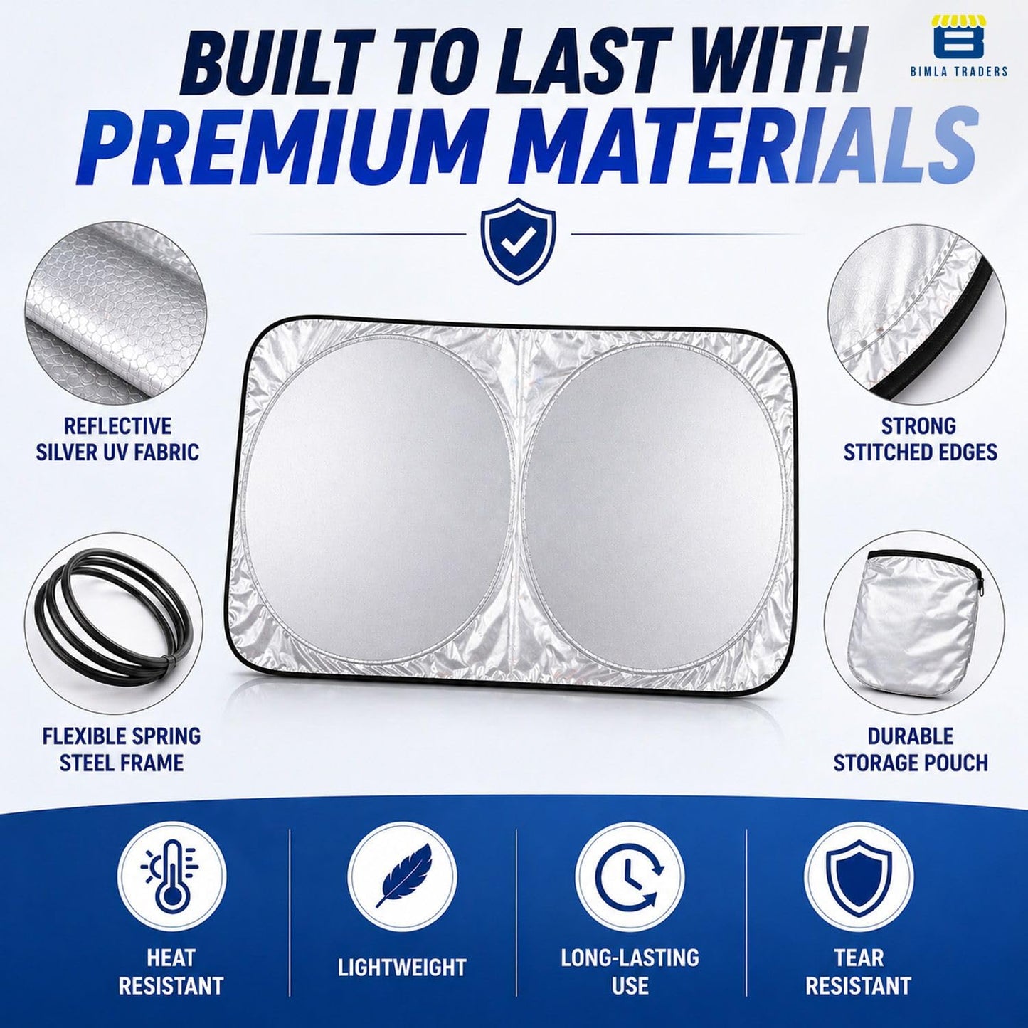 Btag Premium Spring Foldable Car Windshield Sun Shade | Reflective UV & Heat Insulation Sun Protector for Trucks, SUVs & Cars.