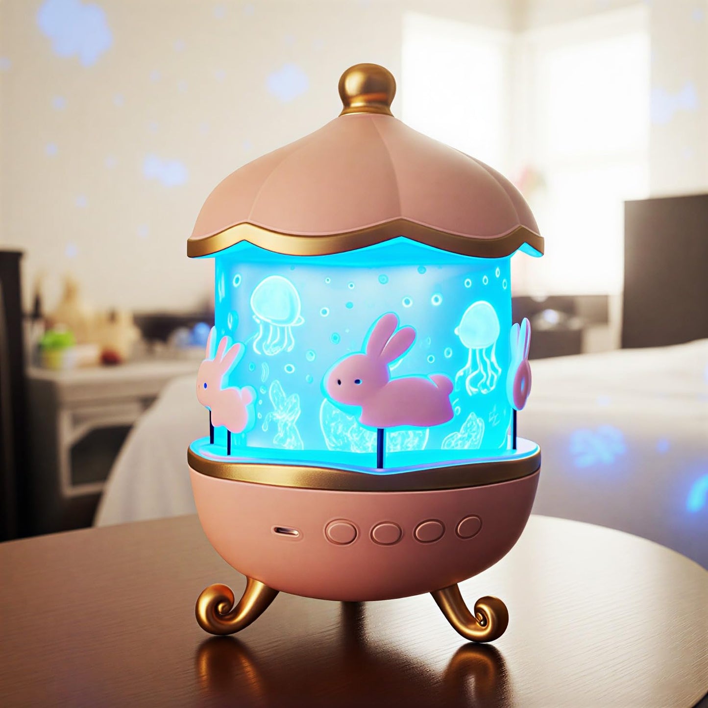 Bimla Traders Bunny Night Light Projector for Kids & Babies – Star Projector Sound Machine with Soothing Music – Night Lamp for Bedroom, Nursery & Gifts. (PL002)