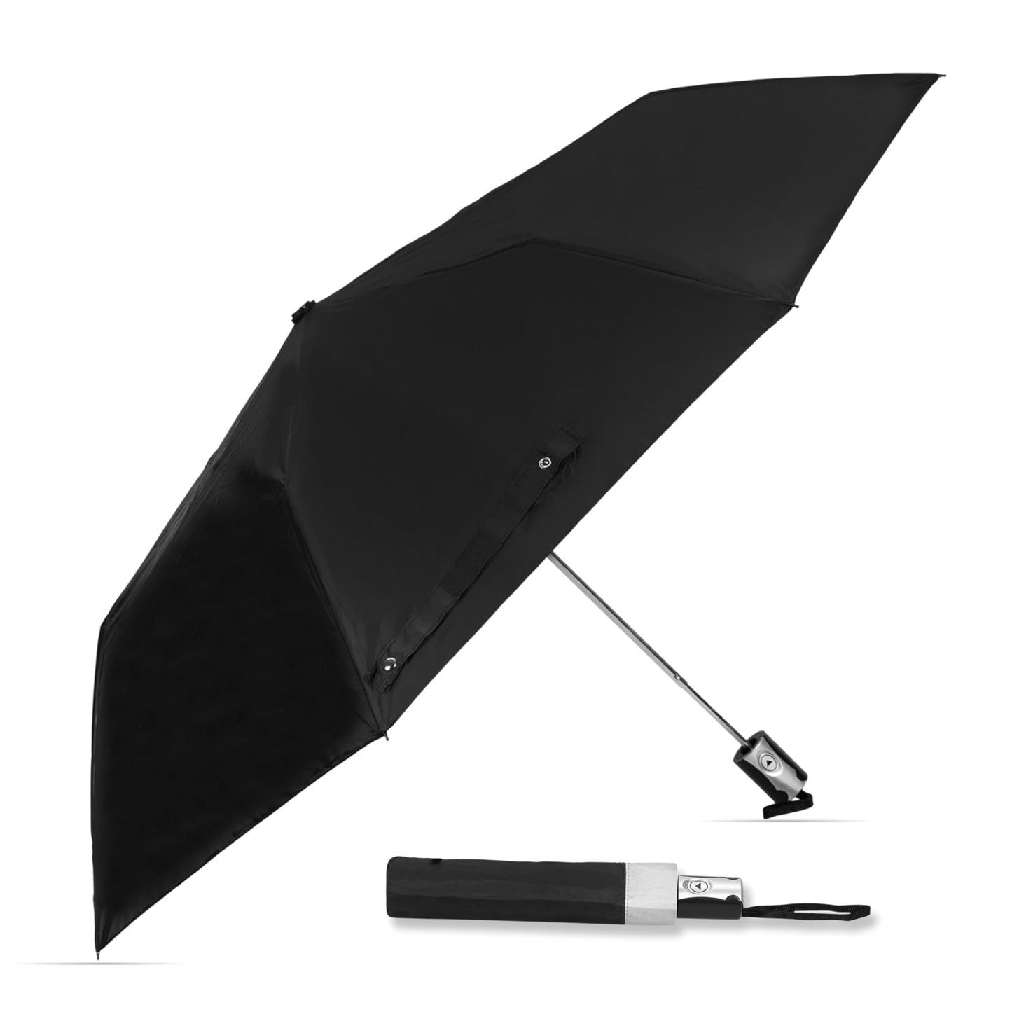 Bimla Traders Round Handle 3 Fold Small size Black Guard Auto open Close Button Portable Umbrella for Men Women & Kids | UV Protection, Waterproof, Rain