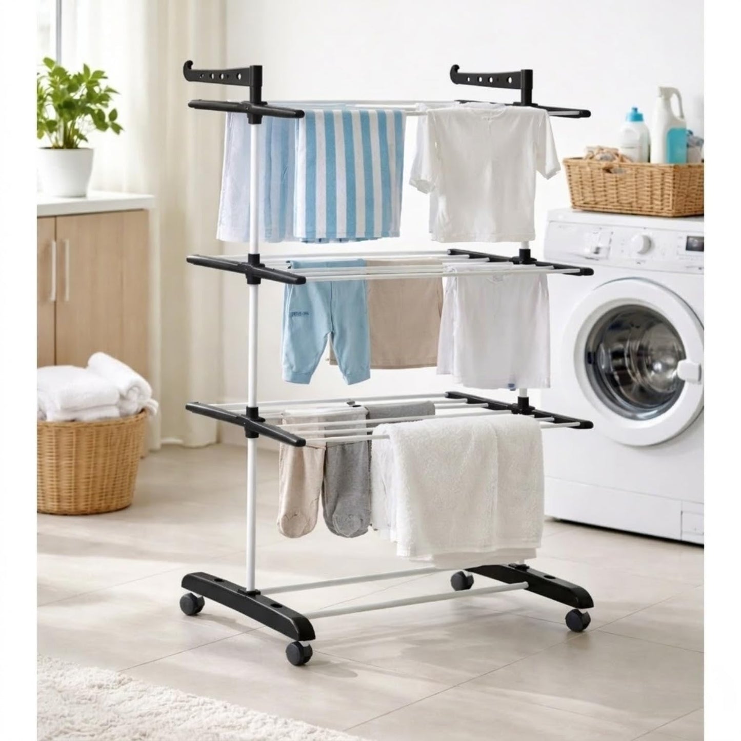 Bimla Traders Heavy-Duty Clothes Drying Stand | Load Capacity 40 kg | Portable with Wheels | Balcony Use | Foldable Wings | Rust-Resistant Alloy Steel