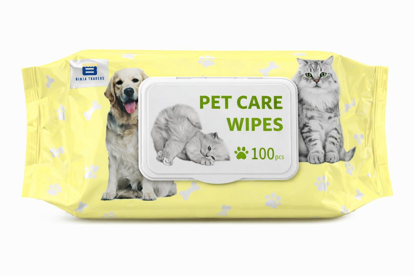 Bimla Traders Pet Grooming Wipes for Dogs & Cats (14 × 18 cm) | 100 Count | pH Balanced Dry Bath | Ear, Paw & Coat Cleaning | Hygiene Essentials | Non-Woven Disposable Cloth 40 GSM