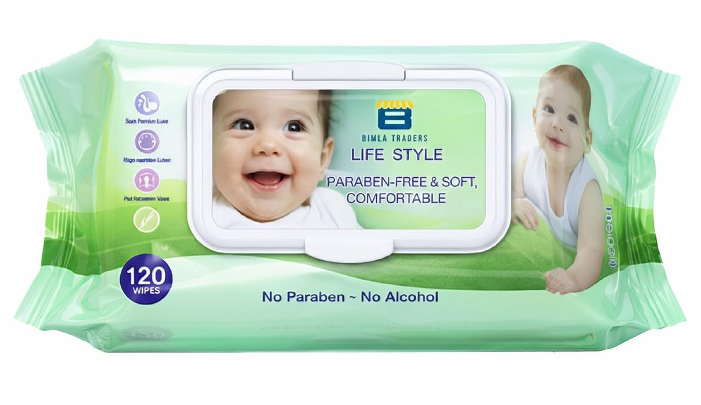 Bimla Traders Soft Natural Baby Wipes | Natural & Gentle Care | Ultra-Soft, Baby-Friendly Wet Wipes for Daily Use 120 Piece Pack