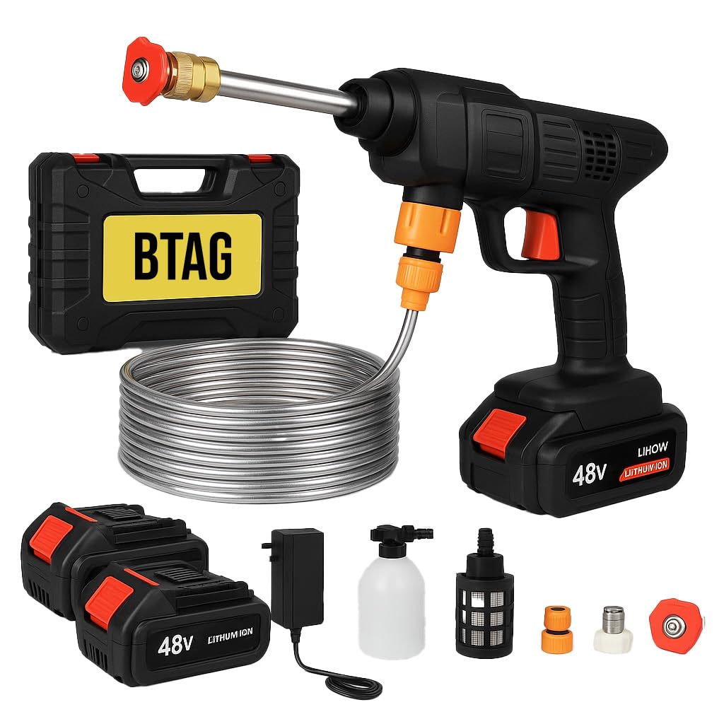 Bimla Traders 48V Cordless High Pressure Car Washer Gun with Double Battery | Portable Water Jet Cleaner with Foam Bottle, Long Hose & Nozzle Set for Car, Bike, Home & Garden Cleaning. Pack of 1