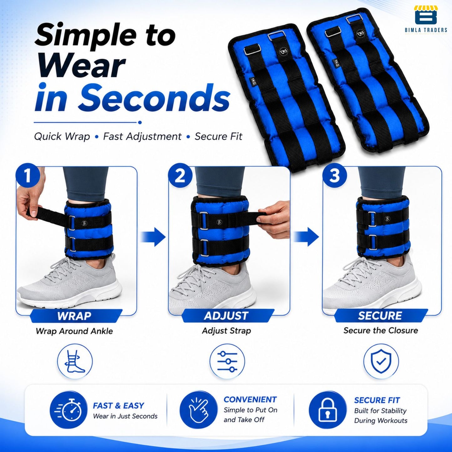 Btag Solid Neoprene Ankle & Wrist Weights | Adjustable Strap | Unisex Leg & Arm Weight Cuffs for Gym, Workout & Training.