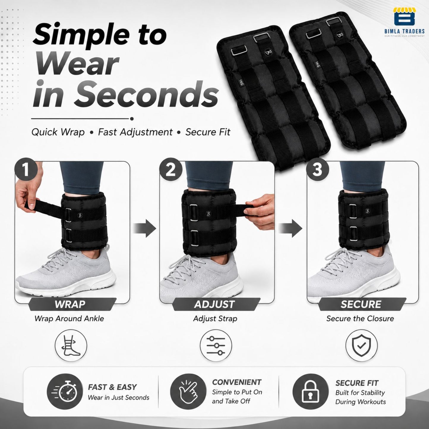 Btag Solid Neoprene Ankle & Wrist Weights | Adjustable Strap | Unisex Leg & Arm Weight Cuffs for Gym, Workout & Training.