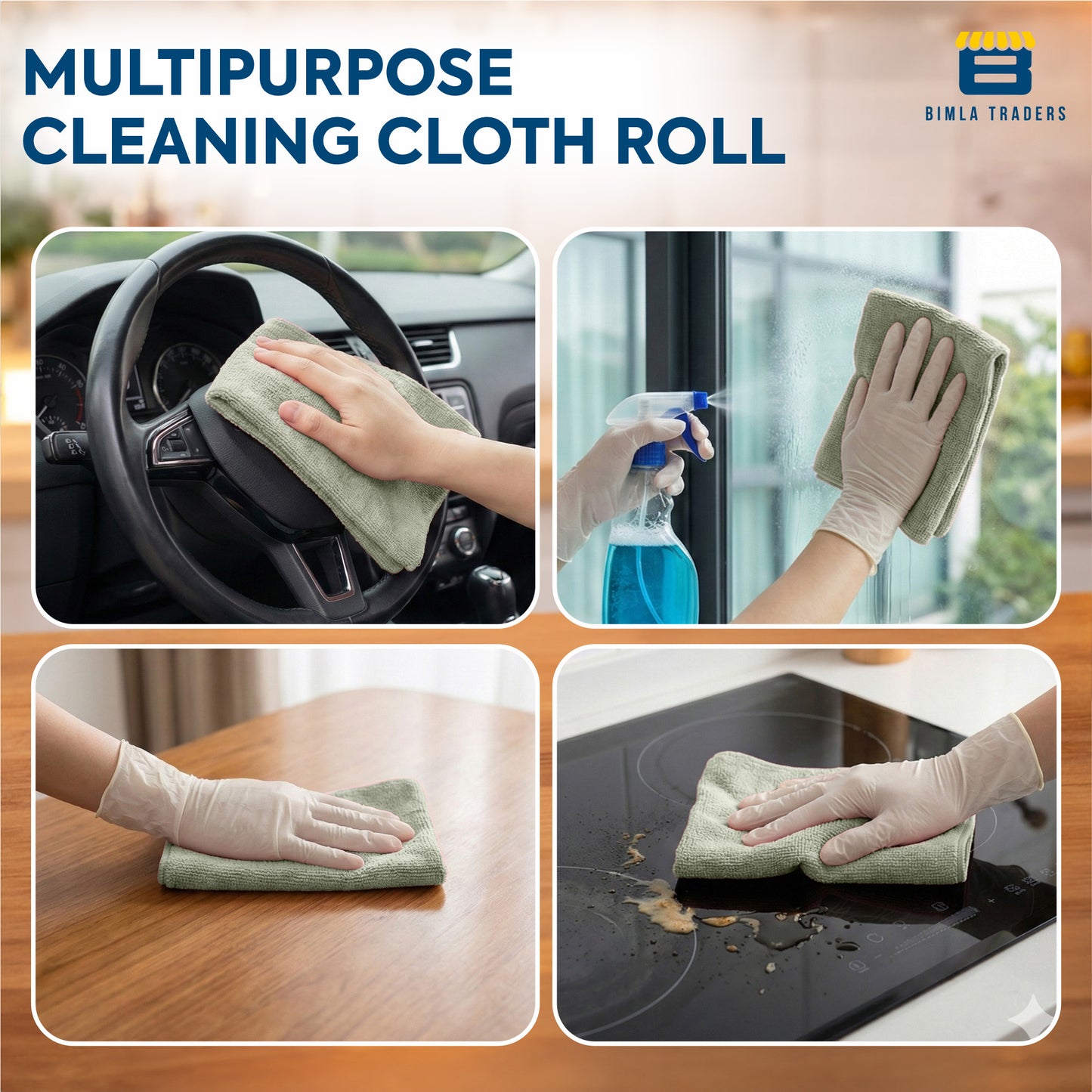 Bimla Traders Microfiber Tear-Away Reusable, Washable, 25x25cm 20 Pieces Cleaning Towels Roll – Premium, Super Absorbent Cloths for Kitchen, Car & Home