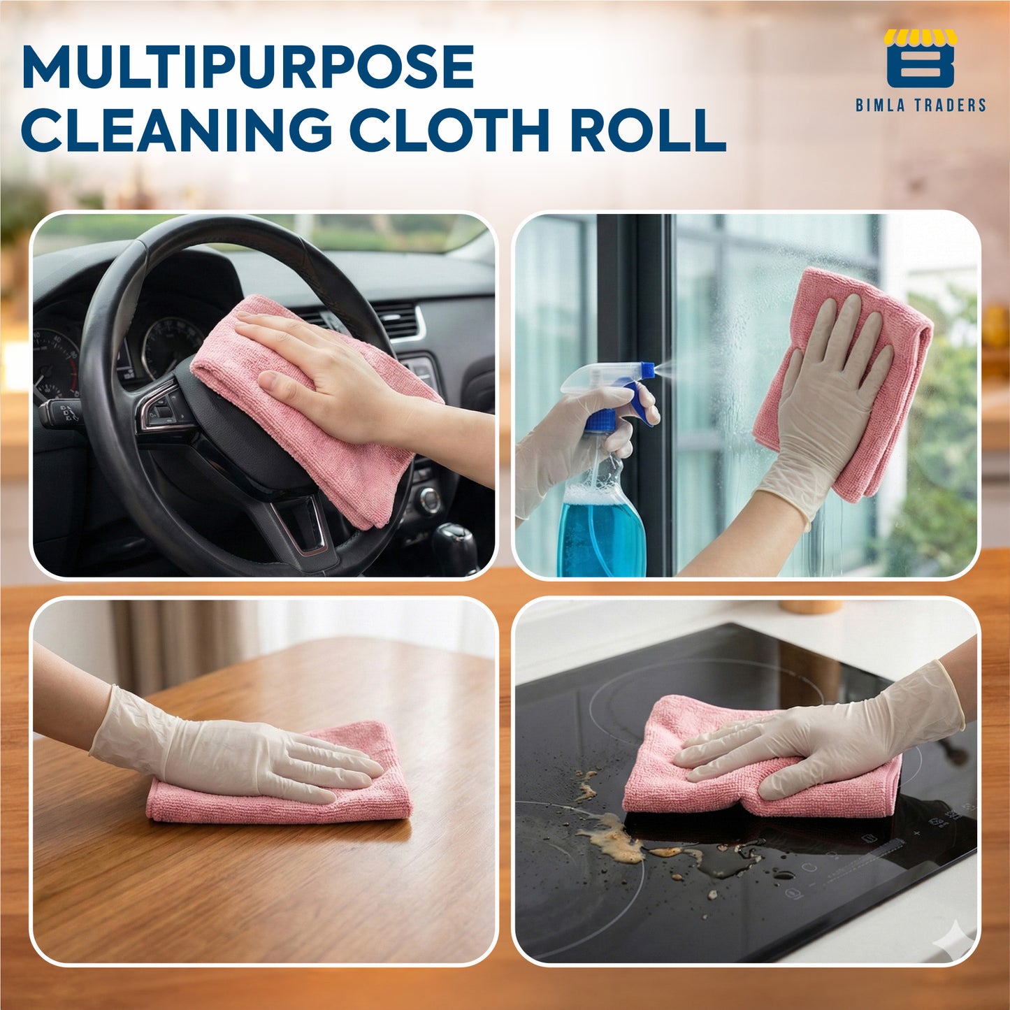 Bimla Traders Microfiber Tear-Away Reusable, Washable, 25x25cm 20 Pieces Cleaning Towels Roll – Premium, Super Absorbent Cloths for Kitchen, Car & Home
