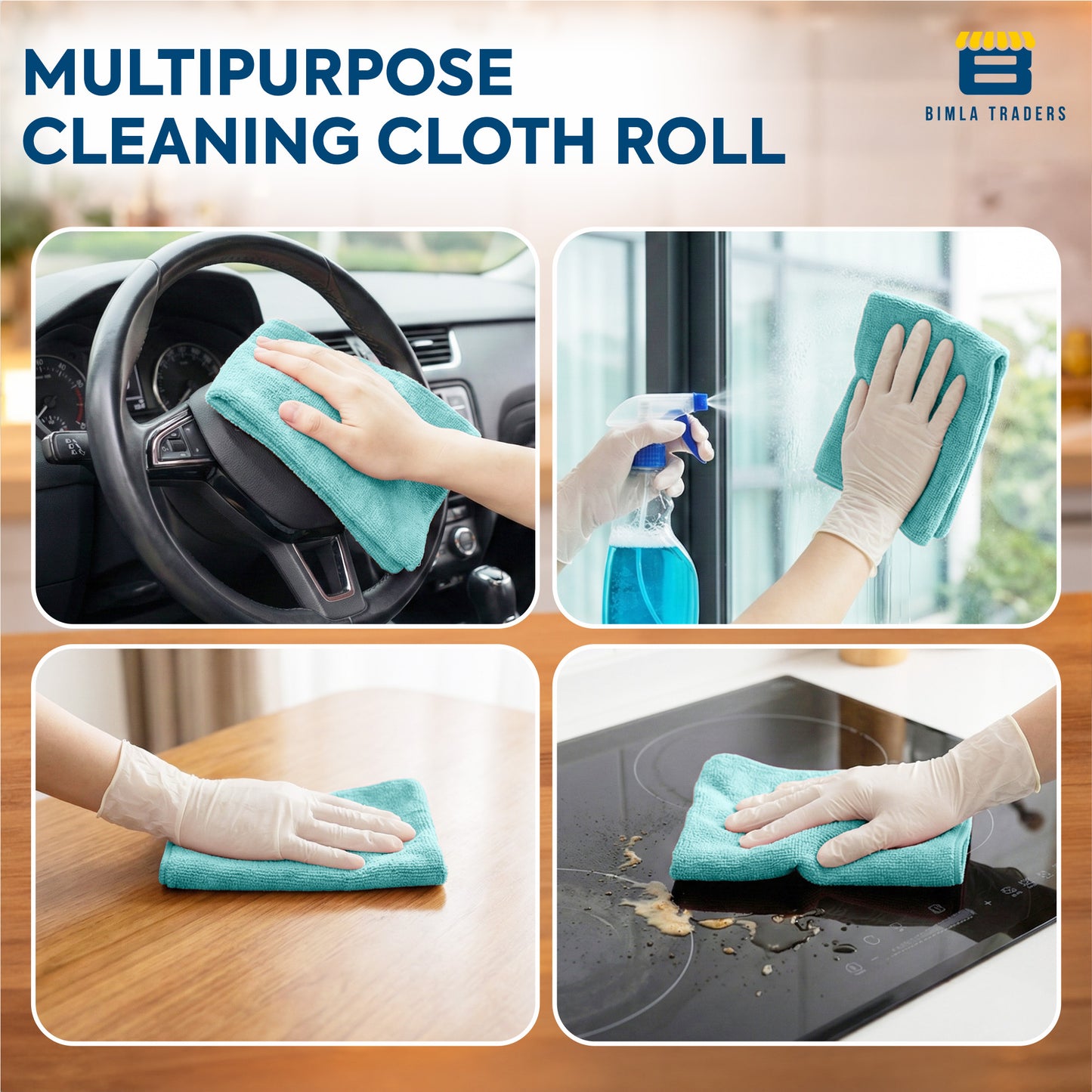 Bimla Traders Microfiber Tear-Away Reusable, Washable, 25x25cm 20 Pieces Cleaning Towels Roll – Premium, Super Absorbent Cloths for Kitchen, Car & Home