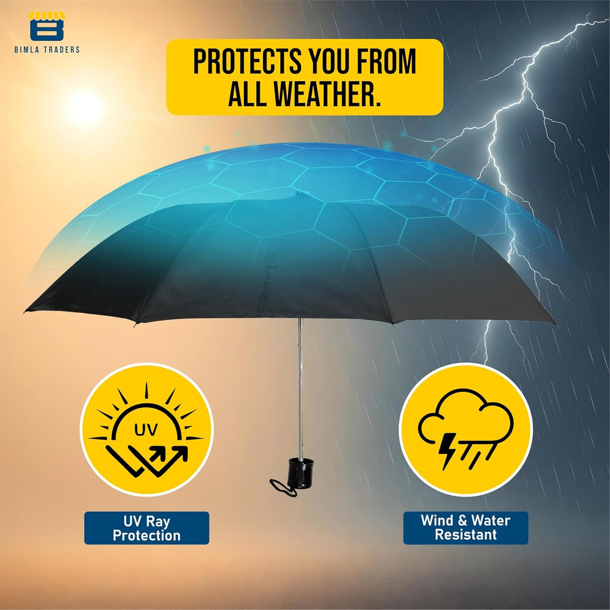 Btag Round Handle 3 Fold Small size Black Portable Umbrella for Men Women & Kids | UV Protection, Waterproof, Rain, Sunlight Protection | Pack of 1