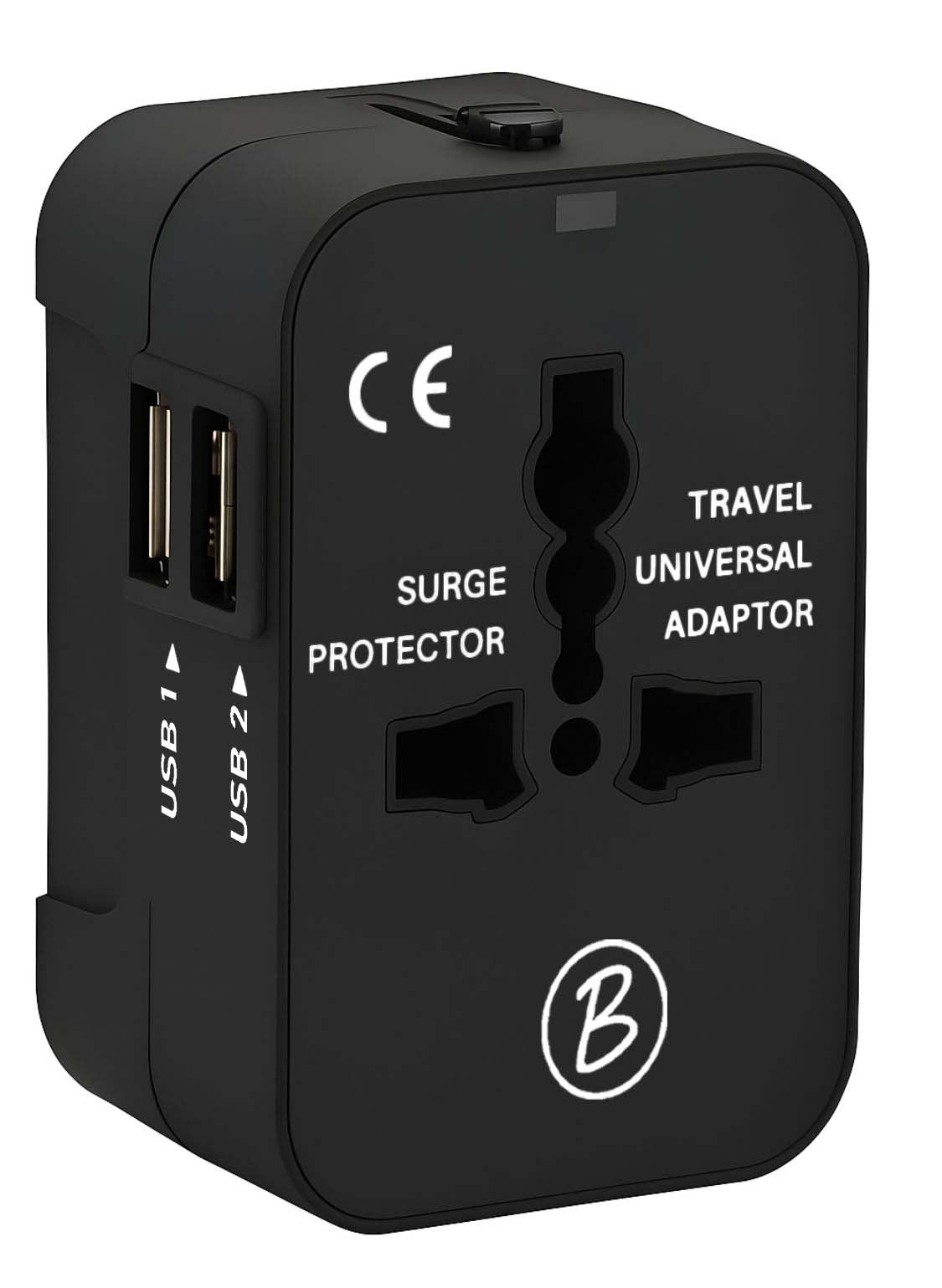 Btag Universal Travel Adapter All-in-One Worldwide Plug Adapter, International with Dual USB Ports , Multi-Country Power Outlet, Compact Adapter