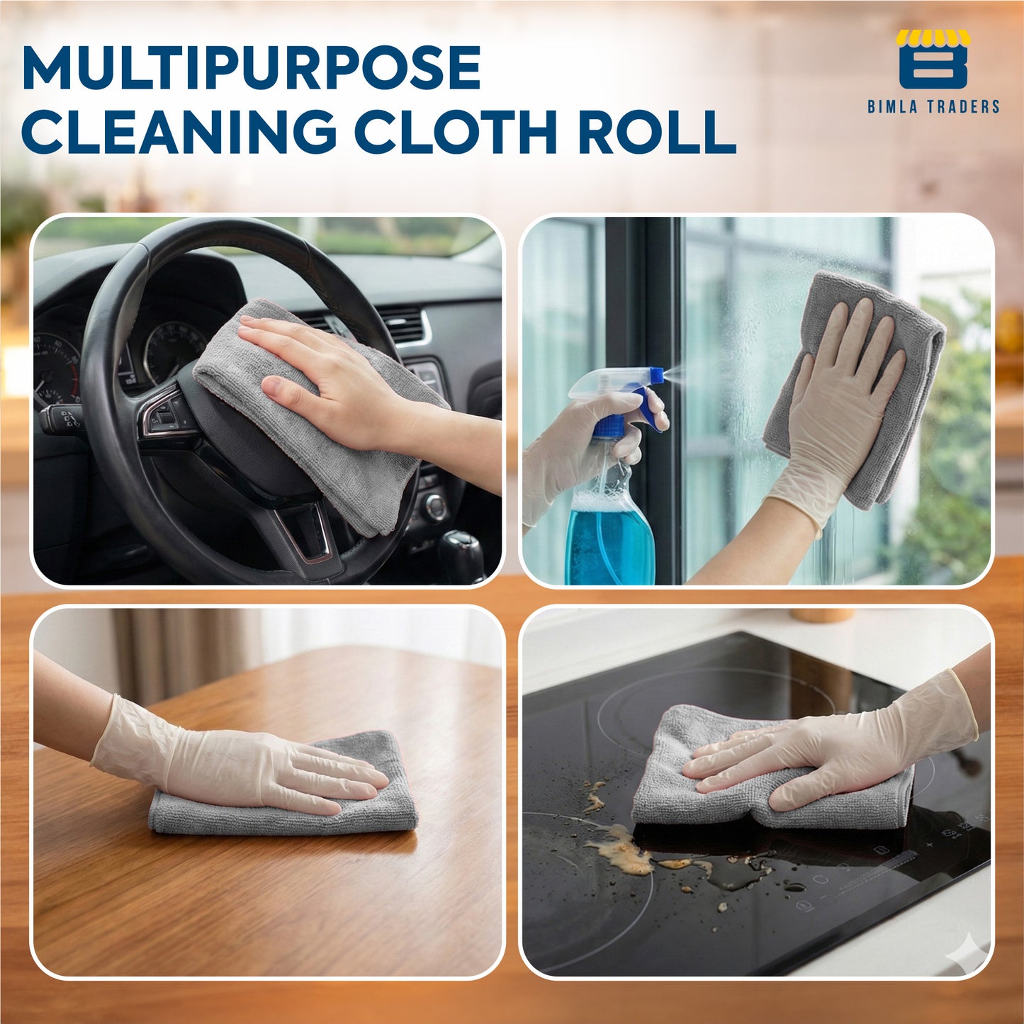 Bimla Traders Microfiber Tear-Away Reusable, Washable, 25x25cm 20 Pieces Cleaning Towels Roll – Premium, Super Absorbent Cloths for Kitchen, Car & Home