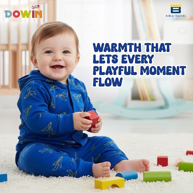 Dowin Thermal Front Open Polyfill Baby Hoddie and Pajami Suit for Winters