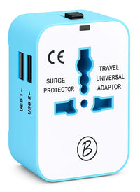 Btag Universal Travel Adapter All-in-One Worldwide Plug Adapter, International with Dual USB Ports , Multi-Country Power Outlet, Compact Adapter