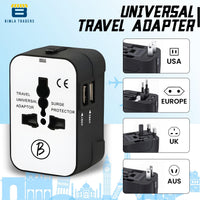 Btag Universal Travel Adapter All-in-One Worldwide Plug Adapter, International with Dual USB Ports , Multi-Country Power Outlet, Compact Adapter