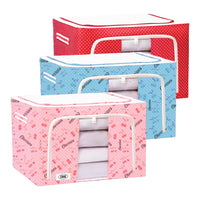 CRAE Clothes, Foldable Clothes Storage Baskets for Wardrobe, Books, Saree, Shirts, Stationery Paper, Document Toy,and Blankets Storage Box with Handles|Printed Assorted | 66 Liter |