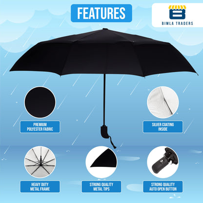 Btag J-Handle 3 Fold Small size Portable Auto Open Umbrella for Men Women & Kids | UV Protection, Waterproof, Rain, Sunlight Protection | Pack of 1
